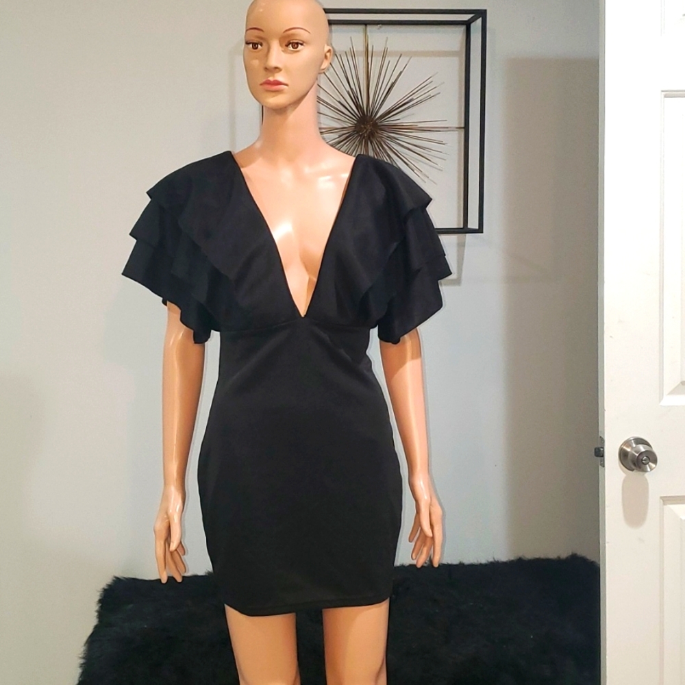 Sexy Black Dress With Ruffle Detail